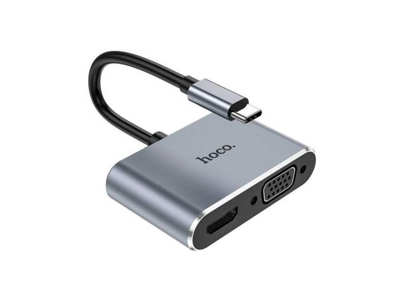 Hub Usb Hoco Hb30 Usb-C A Hdmi/Vga/Usb3.0 Gris Metalico.