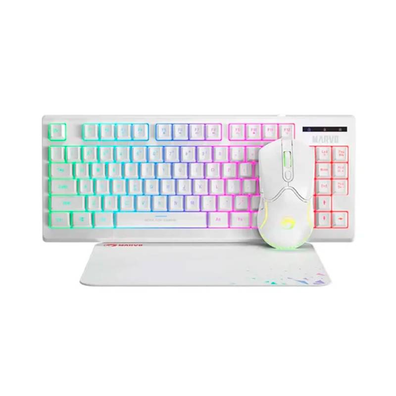 Combo Teclado Mouse Y Mousepad Cm310-Wh En Marvo Blanco Rgb