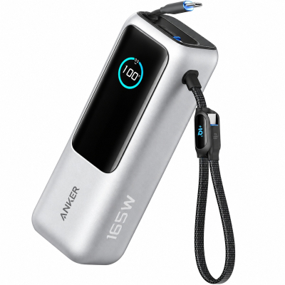 Power Bank Anker 25K 25000Mah 165W Usb-C Con Cables Integrados Retráctiles Plata (A1695H41)