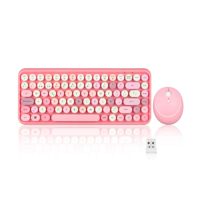 Combo Inalámbrico Mouse Y Teclado Español Periduo-713Pk-Es Perixx Rosa/Blanco