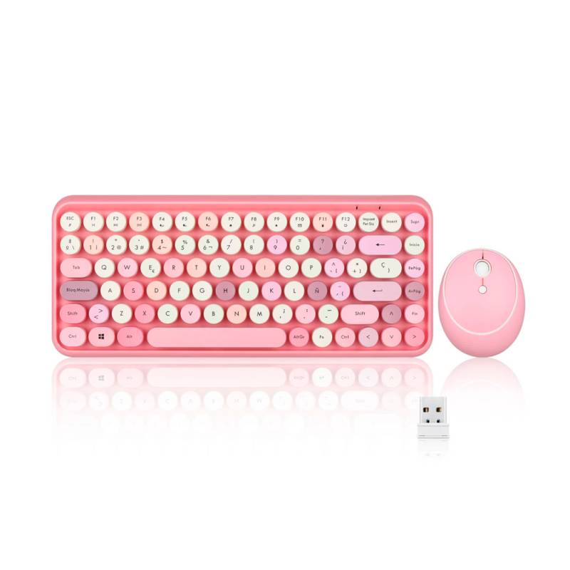 Combo Inalámbrico Mouse Y Teclado Español Periduo-713Pk-Es Perixx Rosa/Blanco