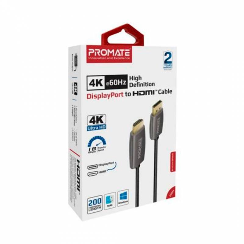 Cable Promate Prolink- Dp200 Displayport A Hdmi 4K Hd 60Hz 2M