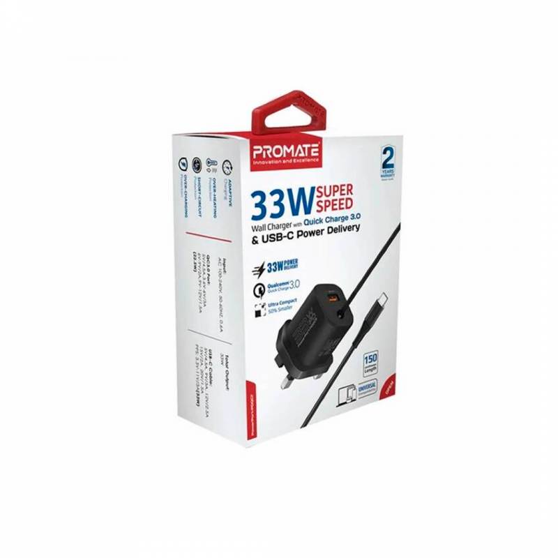 Cargador De Pared Promate Powerport-33.Eu Bk