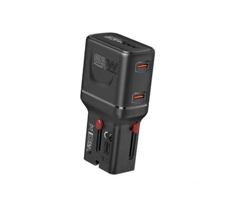 Cargador Promate Triplug-65Pd Ganfast 65W 2 Usb-C Adaptador Universal