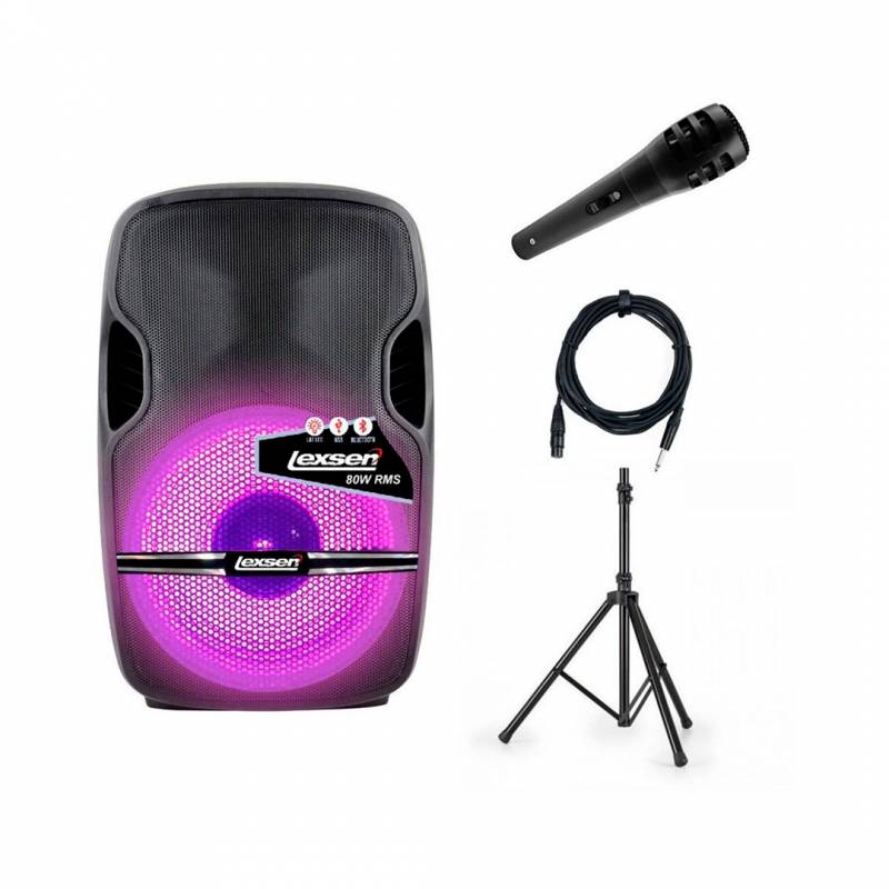 Caja Activa Lexsen Tiny Bth 80W A Batería Con Soporte Y Micrófono Alambrico - Tamaño 8 - Usb, Sd, Bluetooth, Radio (Tiny)