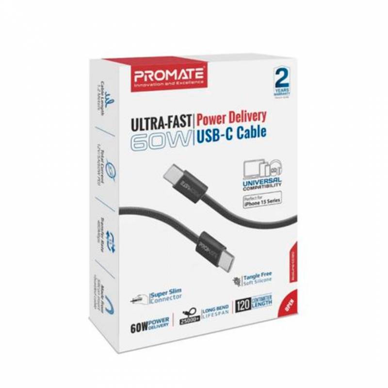 Cable Promate Ecoline-Cc120 Negro Usb-C A Usb-C 1.2M