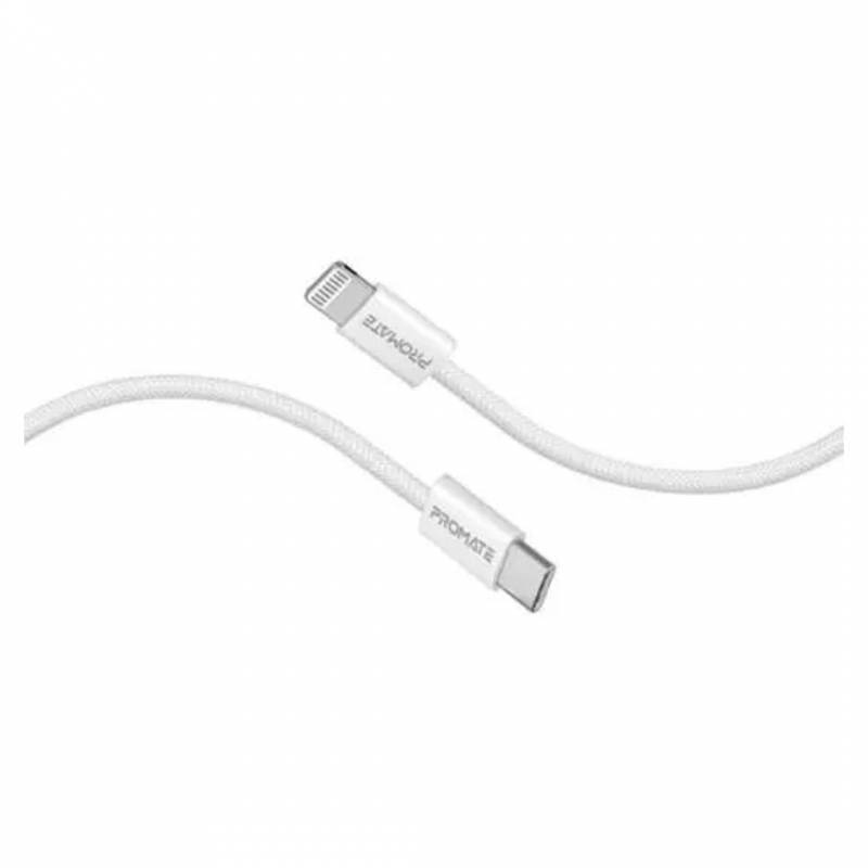 Cable Promate Ecoline- Cl120.White Usb-C A Ligthning 27W 1.2M