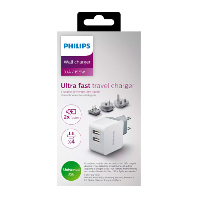 Cargador De Pared Philips Dlp2220/10 2Usb 15,5W