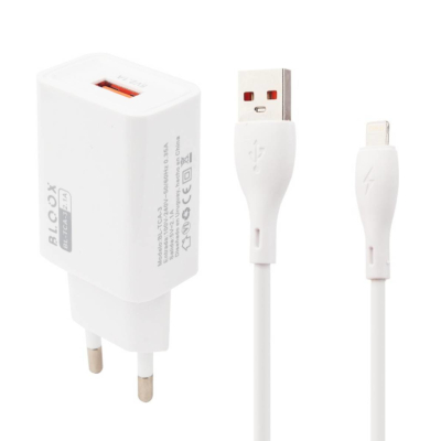 Cargador De Pared Bloox Charge L3 10,5W Usb-A 2,1A Con Cable Lightning 1M Blanco