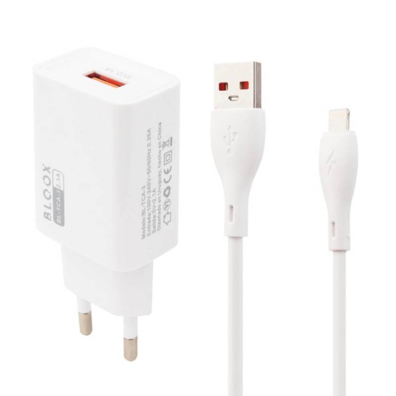 Cargador De Pared Bloox Charge L3 10,5W Usb-A 2,1A Con Cable Lightning 1M Blanco