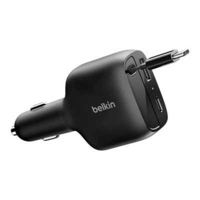 Cargador De Auto Belkin Boostcharge Ccc001Fqbk 75W Usb-C Retráctil 60W Usb-C 30W Usb-A 12W