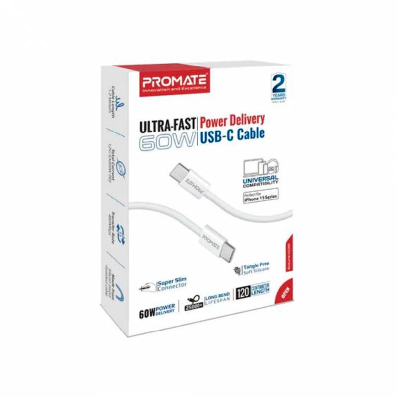 Cable Promate Ecoline-Cc120 Blanco Usb-C A Usb-C 1.2M.