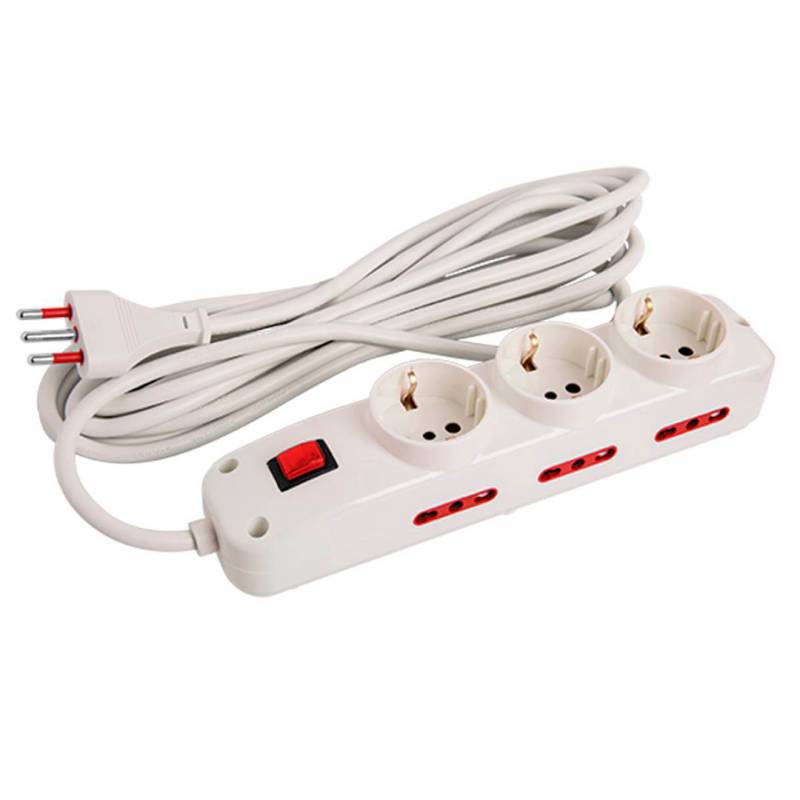 Alargue | Zapatilla - 3 X Shuko Y 6  Tres En Línea / Cable 3 Mts
