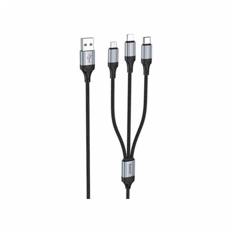 Cable Hoco Fresh 3 En 1 Usb-A A Usb-C/Micro Usb/Lightning Negro 1M