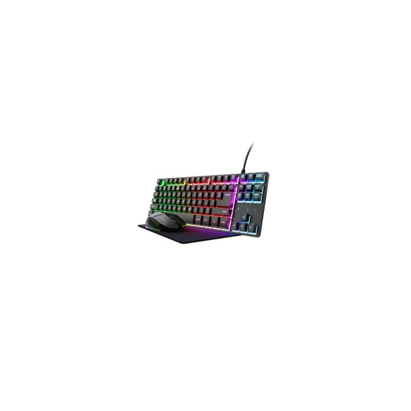 Combo Gaming Trust Gxt 794 3 En 1 Teclado Tkl + Mouse Inalámbrico + Mousepad Rgb Negro