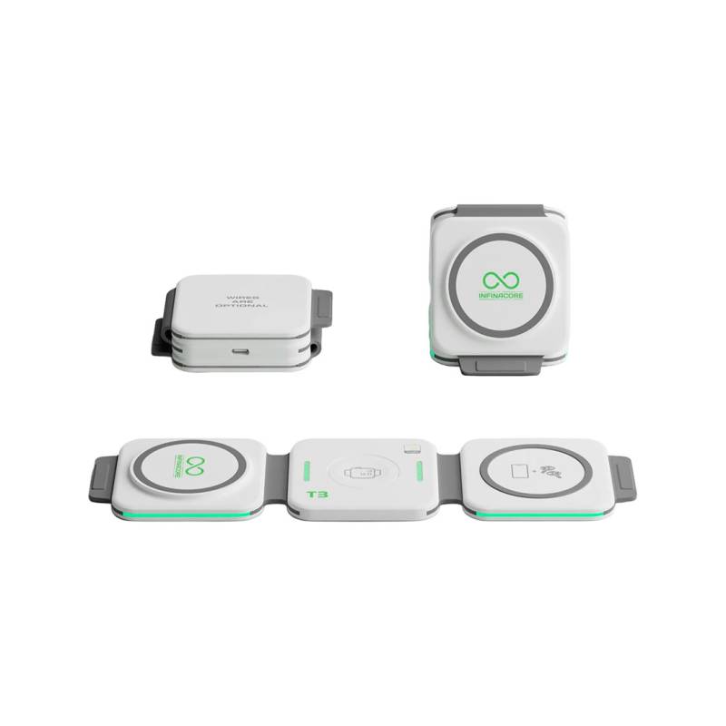 Estación De Carga Inalámbrica 3 En 1 T3-231108 Infinacore Plegable Blanco