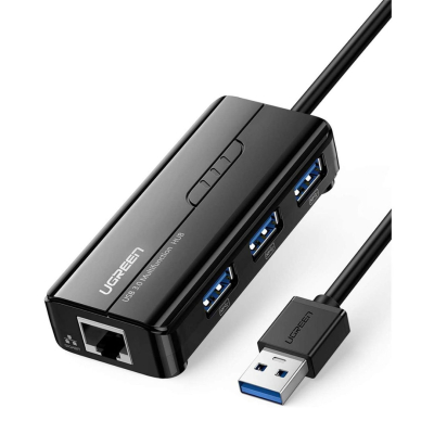 Hub Ugreen Usb 3.0 - Ethernet Rj45 - X 3 Puertos Usb Con Adaptador Ethernet - 10/100/1000 - Negro  (Uh3Ae)