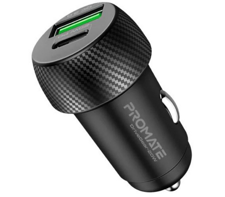 Cargador Para Auto Promate Drivegear-20W 20W Usb-A Qc 3.0 + Usb-C Pd Negro