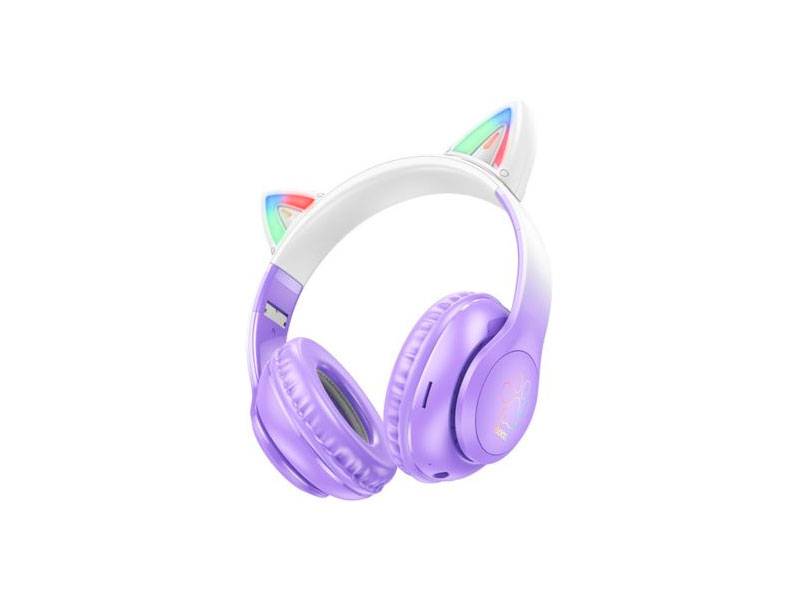Auriculares W42 Con Orejas Para Niños Violeta.