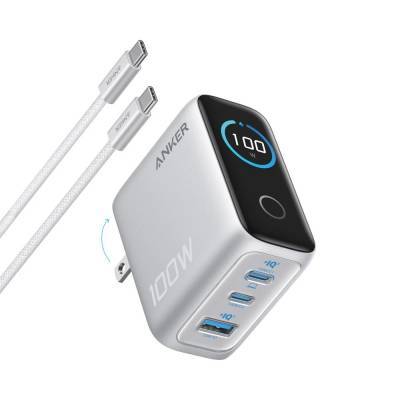 Cargador Anker B121B Gan 100W 2 Usb-C + Usb-A Con Pantalla Inteligente