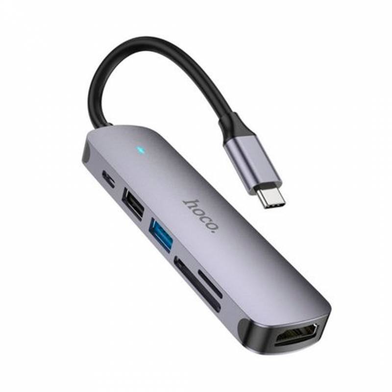 Hub Usb Hoco Hb28 Usb-C A Hdmi A Usb-A/Sd/Tf/Pd Gris.