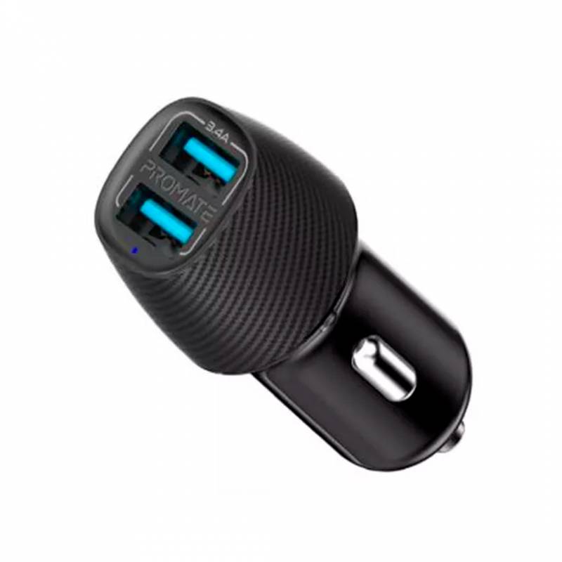 Cargador De Auto Promate Voltrip-Duo.black 3.4A 2Usb Negro