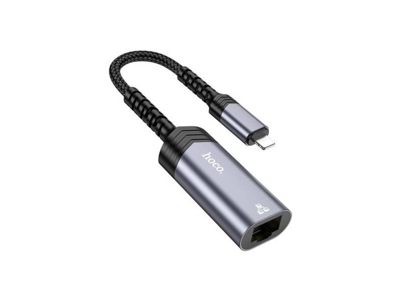 Adaptador Hoco Ua26 Lighrning A Ethernet 100 Mbps Gris Metalico.