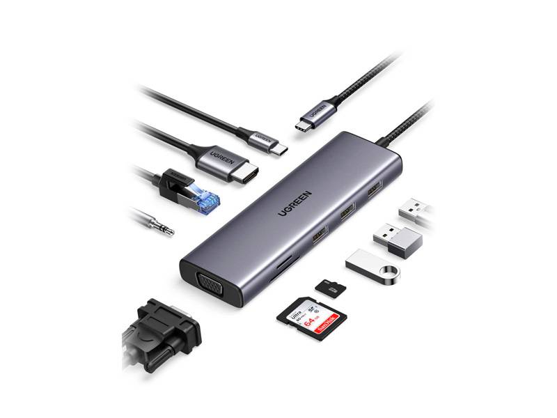 Dock Hub Ugreen Usb C 10 En 1 Con Monitor Dual Vga Y Hdmi 4K