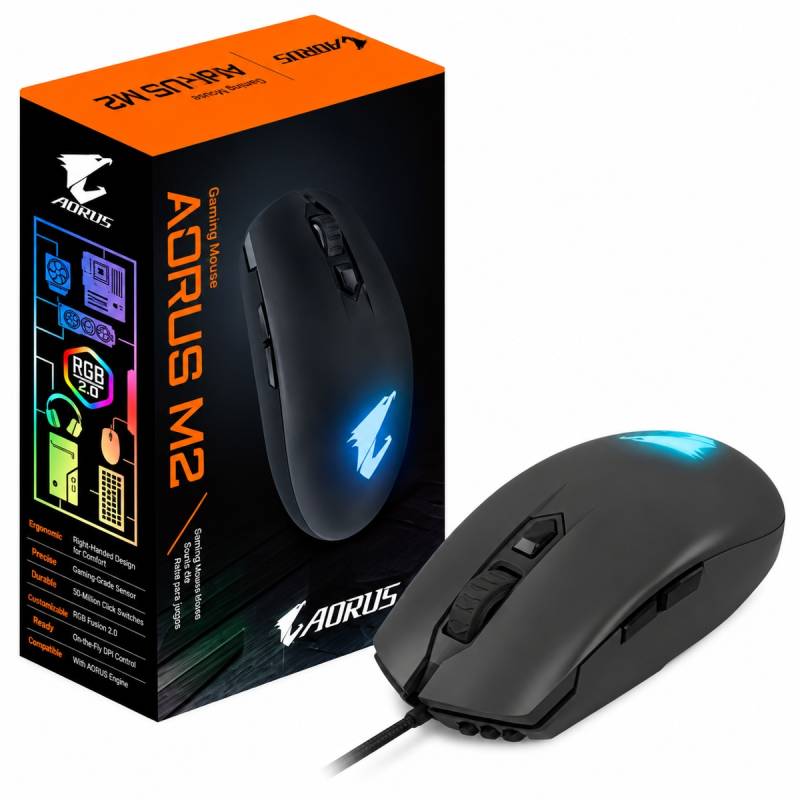 Mouse Gamer Aorus M2 Usb 6200 Dpi Rgb Ambidiestro Negro