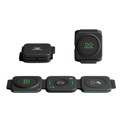 Estación De Carga Inalámbrica 3 En 1 T3-231108 Infinacore Plegable Negro