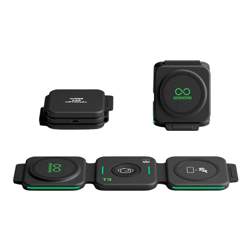 Estación De Carga Inalámbrica 3 En 1 T3-231108 Infinacore Plegable Negro