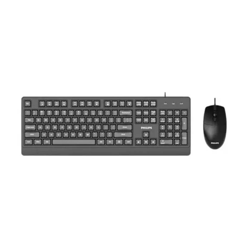 Combo Teclado Y Mouse Spt6247B85 Philips Negro Usb Cableado.