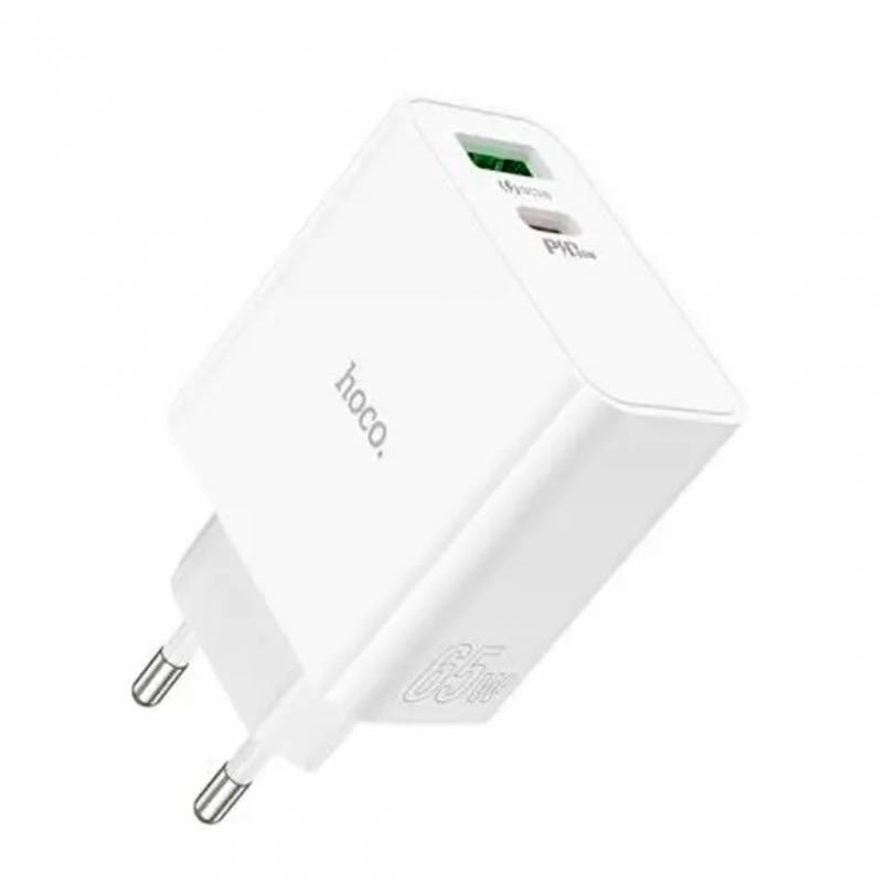 Cargador Hoco C113A 1 Usb-C/1 Usb-A Eu 65W Blanco.